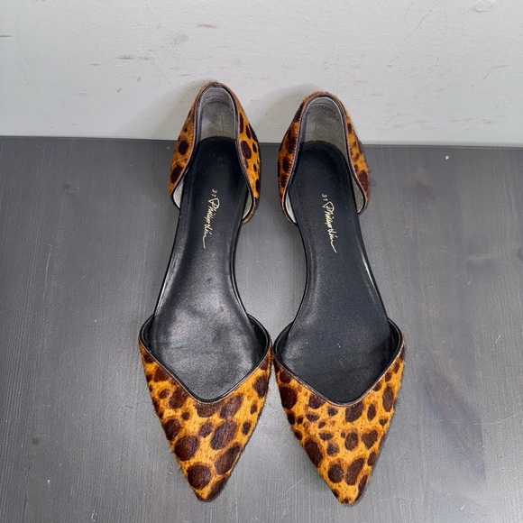 3.1 Phillip Lim Leather Calf Hair Leopard Pointed Toe D’orsay Flats - Picture 2 of 7